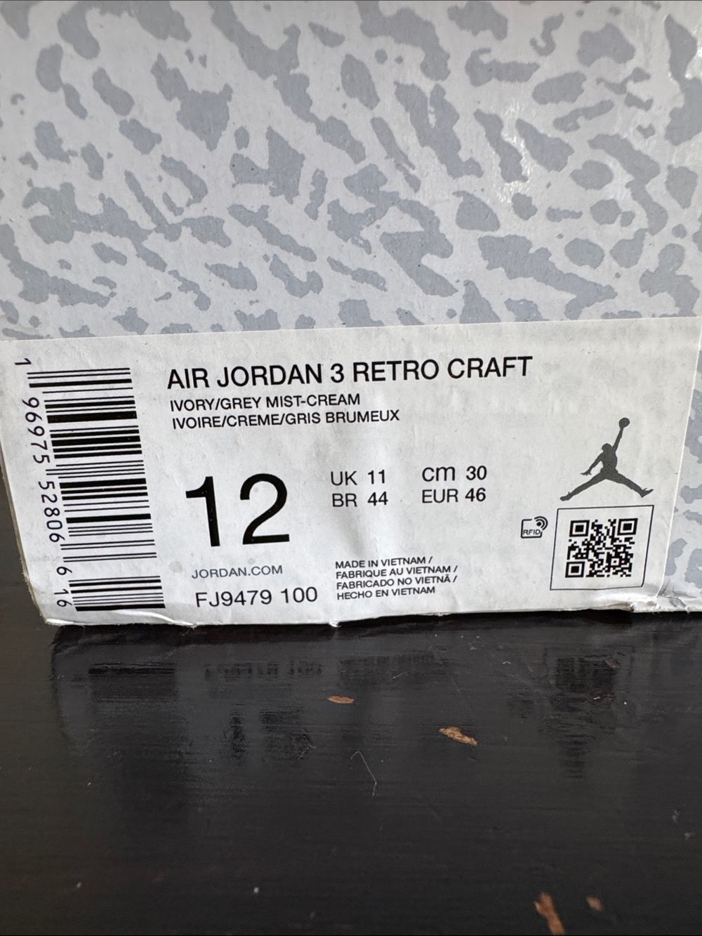 Jordan 3 White and Grey Retro Basketball Sneakers Retro Craft (Brand New) - Picture 7 of 7